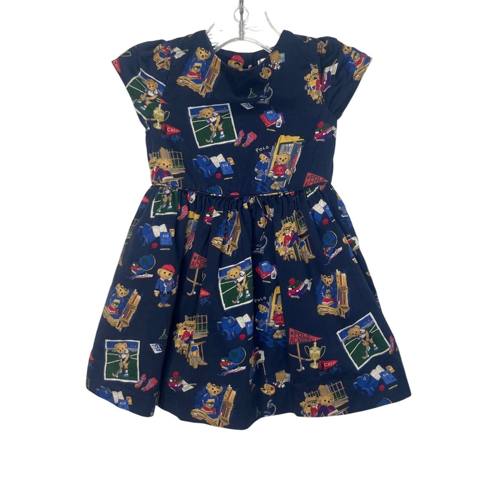 Ralph Lauren Bear Dress Navy Blue Collegiate Academy 18M Cotton Preppy
